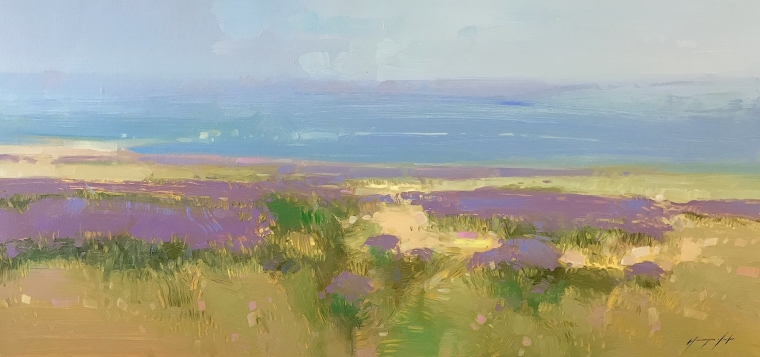Field of Lavenders, Original oil Painting, Handmade artwork, One of a Kind             
